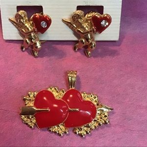 Beautiful Cupid earrings and heart pendant set